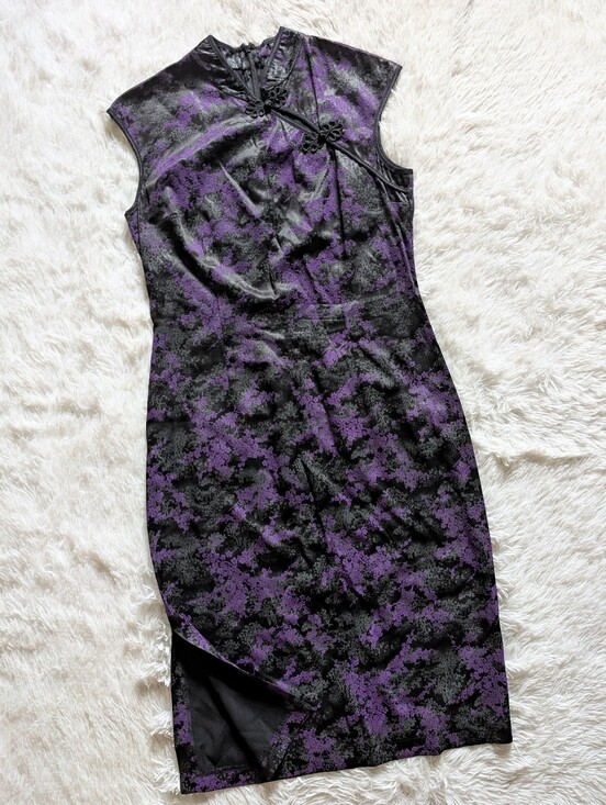 Morbid Threads Dresses & Skirts - Morbid Threads Purple Satin Chinese Qipao Cherry Blossom Floral Dress Large